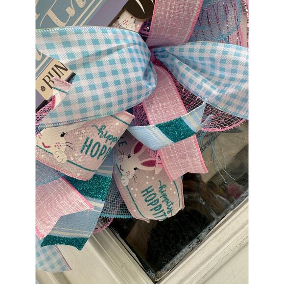 Handcrafted "Hop On In" Bunny Wreath - Easter/Spring Decor, Pastel Colors - Picture 5 of 9